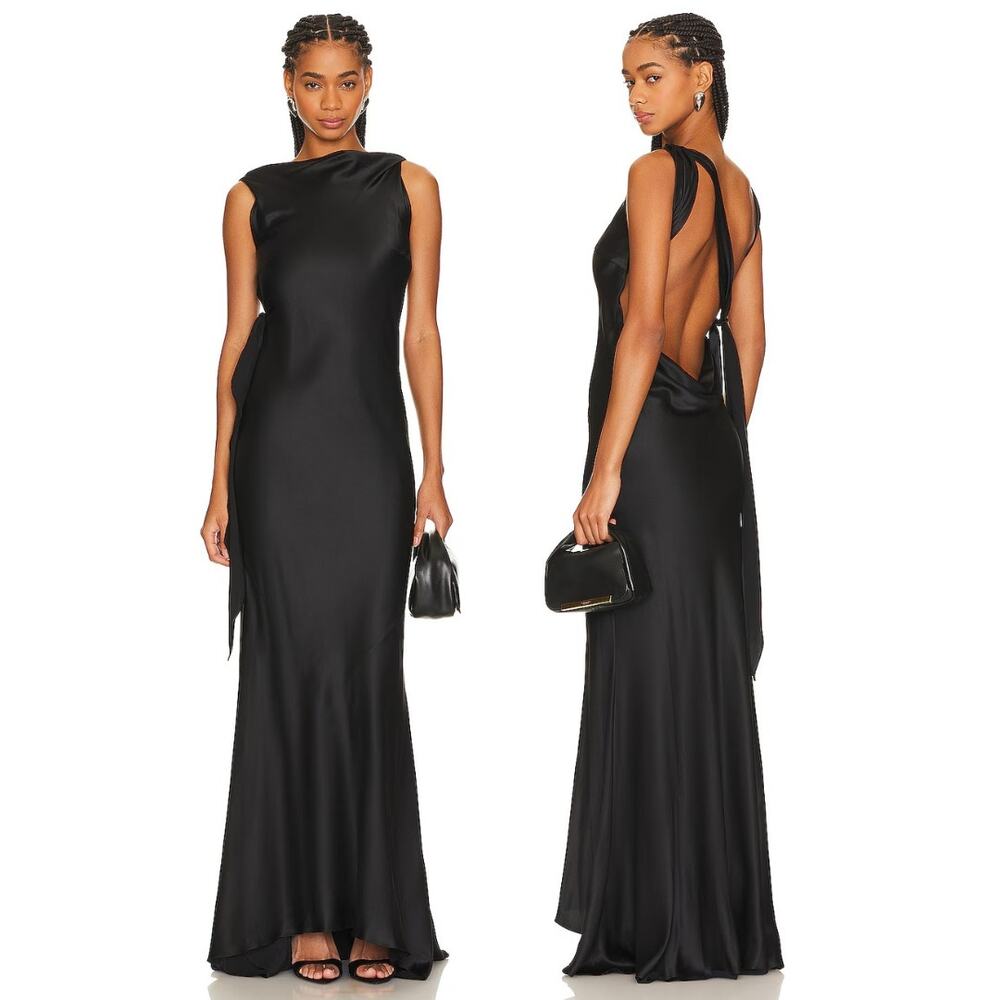 The Bar Smith Gown Silk Maxi Draped Cowl Back Party Formal Gala Black Tie 00